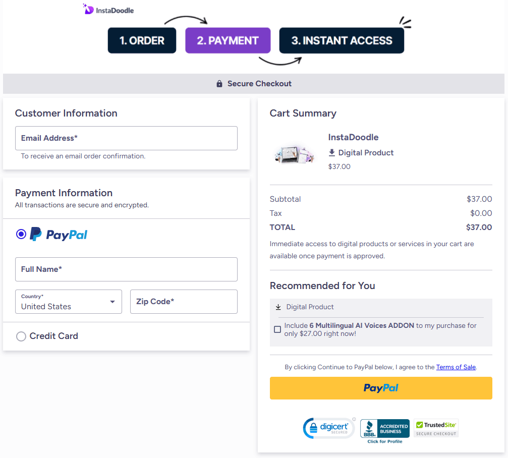 InstaDoodle-checkout-page